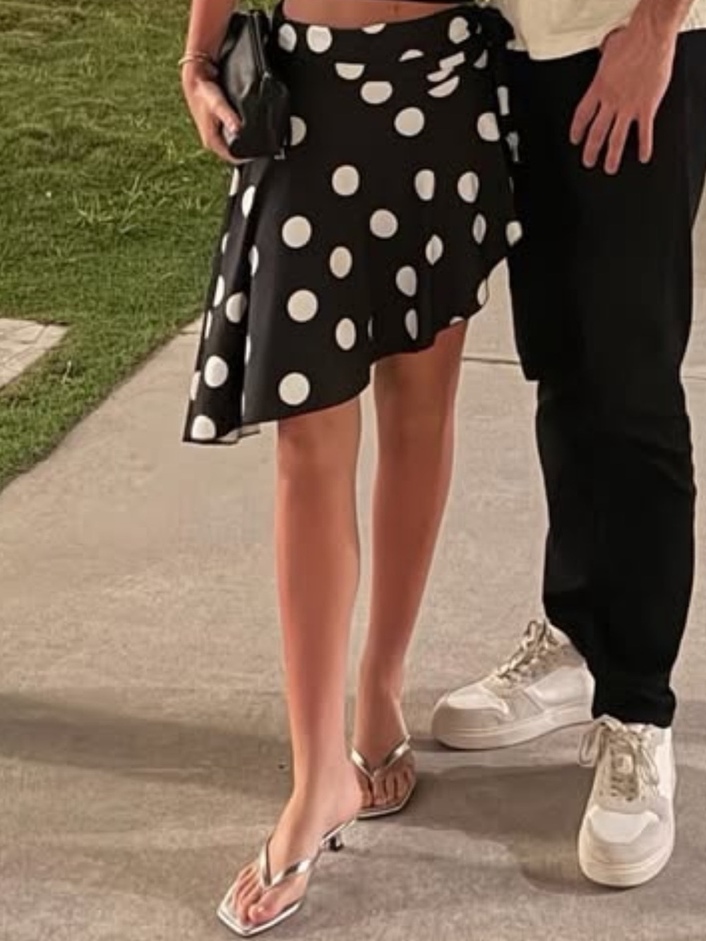 Lioness Black & White Polka Dot Asymmetrical Wrap Skirt